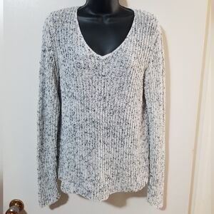 Laura Knit Sweater Grey White Cotton Blend Size L